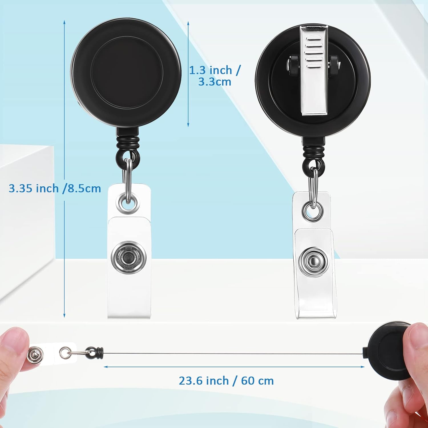 Mimorou 300 Pcs Black Retractable Badge Reels Bulk Holders Reels Clip with Alligator Swivel Clip by ID for School Office Supplies - Image 2