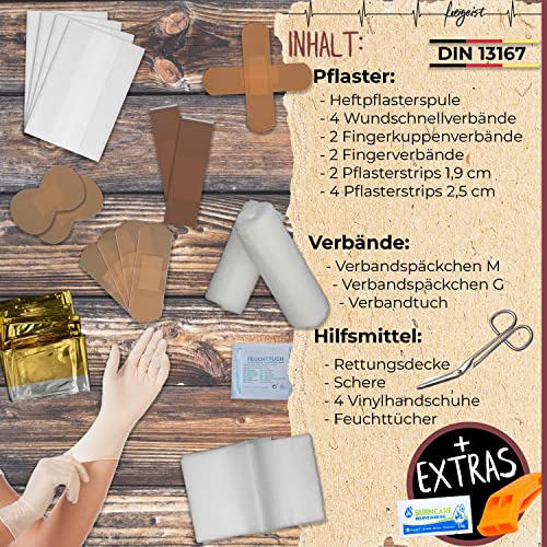 Erste Hilfe Set Outdoor - Inhalte Deutsche DIN 13167 + Burncare + Notfallpfeife, First Aid Kit Outdoor, Erste Hilfe Set Fahrrad, Erste Hilfe Set Wandern, Reiseapotheke gefüllt von freigeist - Image 5