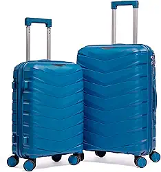Kit Mala De Viagem 23Kg E 10Kg Polipropileno 8 Rodas 360 Tamanho Conjunto Pequena Bordo Padrão Anac E Media Para Despachar Rígida Leve Resistente (AZUL TURQUESA, 2-Peças (P/M))