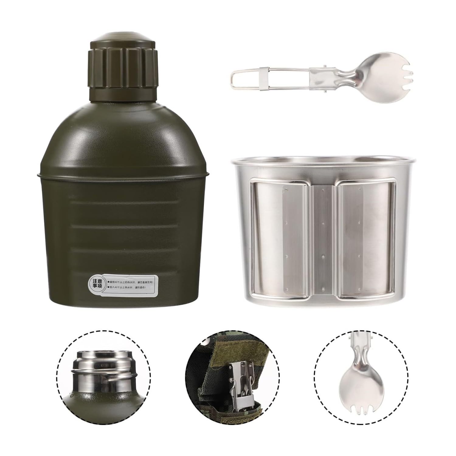 Bouteille d'eau Bouilloire de Camping Bouilloire extérieure Bouilloire de pêche Portable adaptée à la randonnée randonnée Bouteille d'eau en Acier Inoxydable Gourde