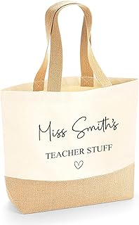 Personalised Teacher Bag with Teachers Name, Custom Teacher Tote Bag, Teacher Gift, Teaching Assistant Present, Teacher Stuff Bag, Teacher Thank You Gift, Jute Shoulder Bag
