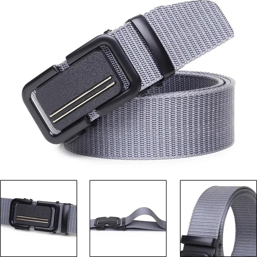 Image of TPM Men's Nylon Elastic Belt with Black Metal Buckle, Navy Blue and Grey, Casual Style, Adjustable Military Tactical Web Belt, 3-Pack