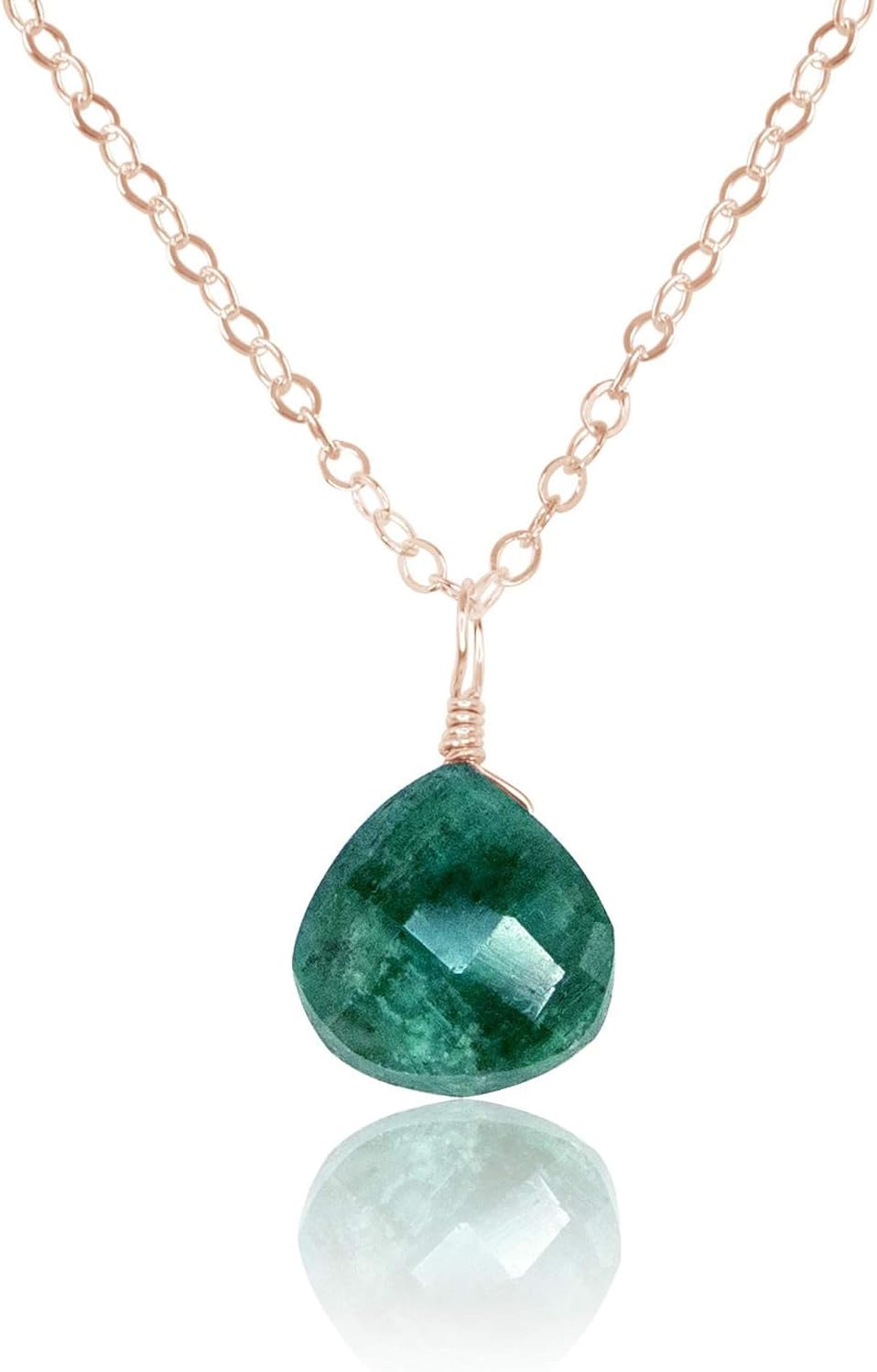 Emerald Teardrop Necklace in 14k Rose Gold Fill