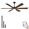 60 Inch Ceiling Fan with Light and Remote, Modern Farmhouse Style, 6 Brown Solid Wood Blades, High CFM Quiet Reversible DC Motor, for Indoor Bedroom Living Room, Damp Rated for Covered Outdoor Patio