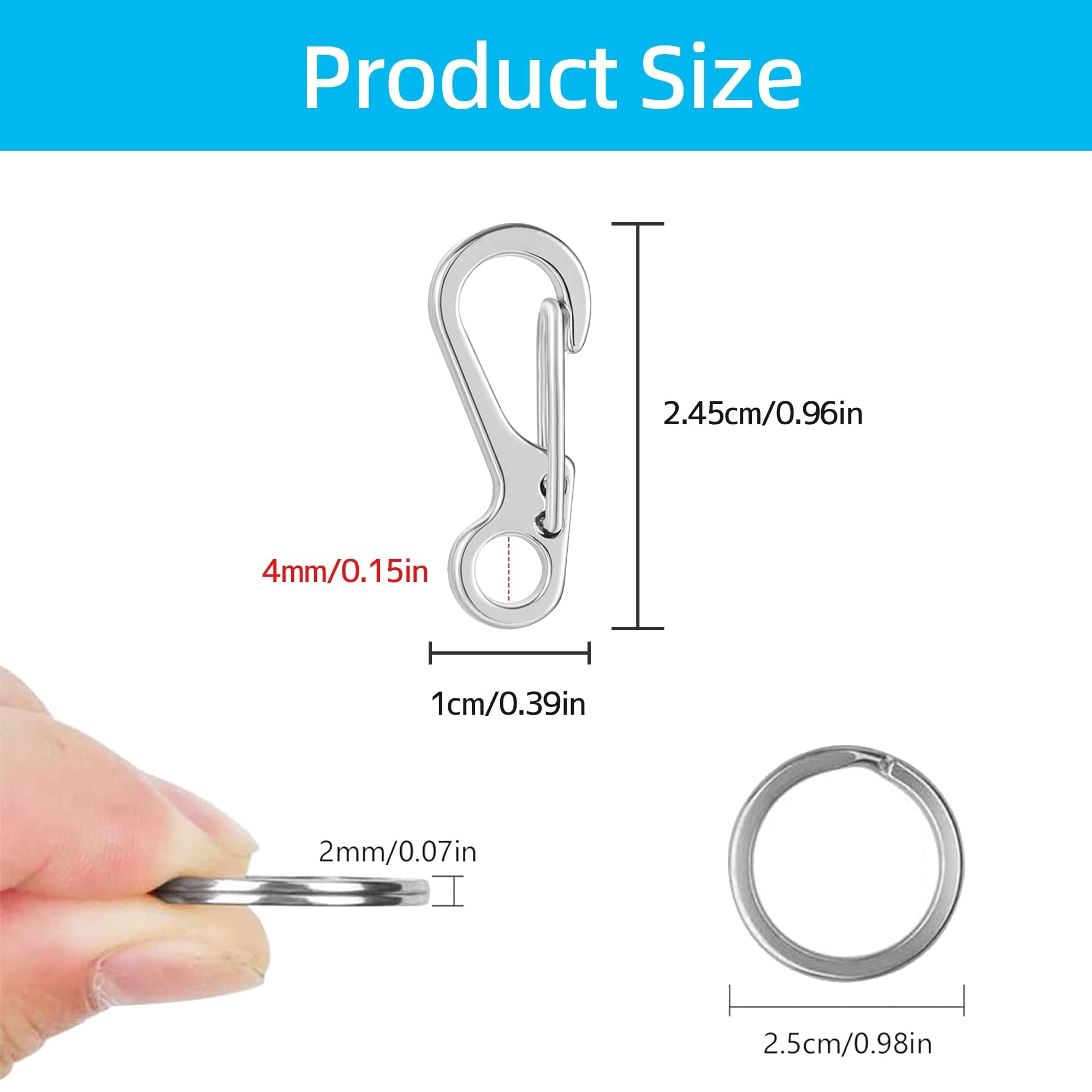 20 Pezzi Mini Moschettoni YEYIT Argento - Portachiavi Piccoli Per Zaini E Outdoor - Foto 13