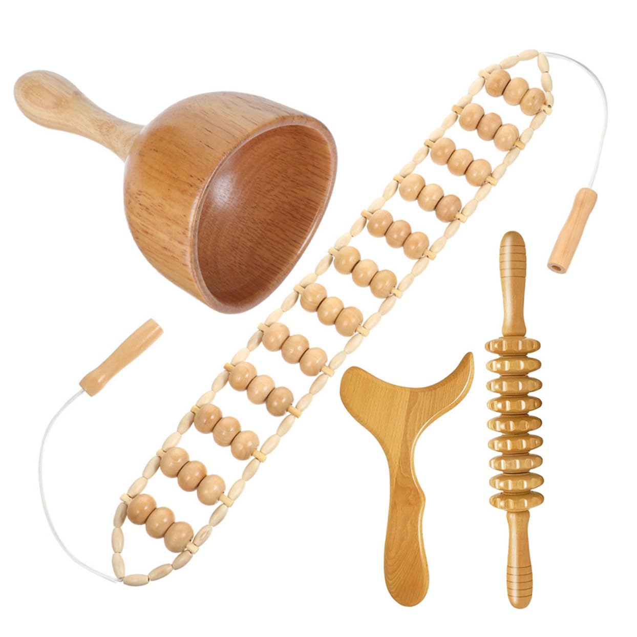 FOMIYES 4 Piezas Raspado para Masajes Herramientas de Masaje de Madera de Rodillo para Uso Casa o Spa