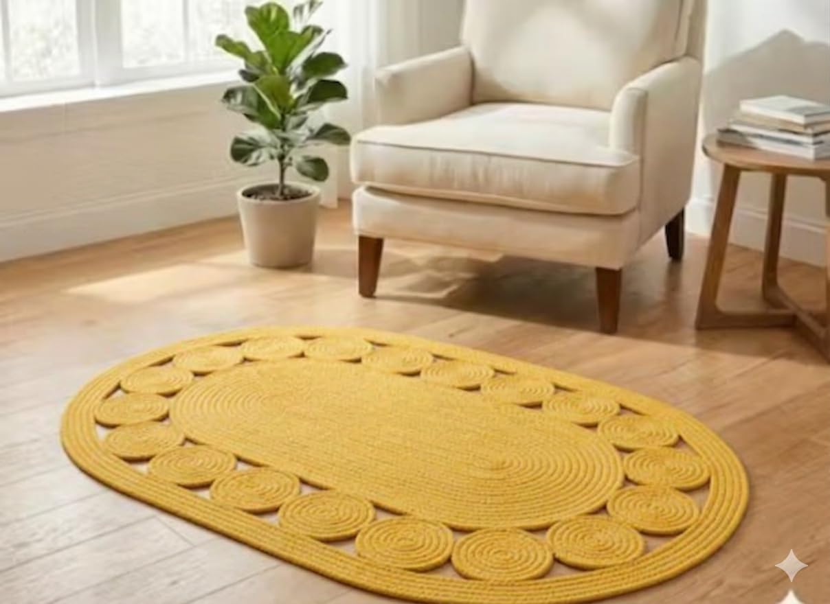 Cotton Jute Door Mat 40x60 cm | Anti-Slip Entryway Welcome Mat | Absorbent Floor Rug for Home, Kitchen, Bathroom | Durable & Eco-Friendly (1 Pc) (Yellow)-image-10