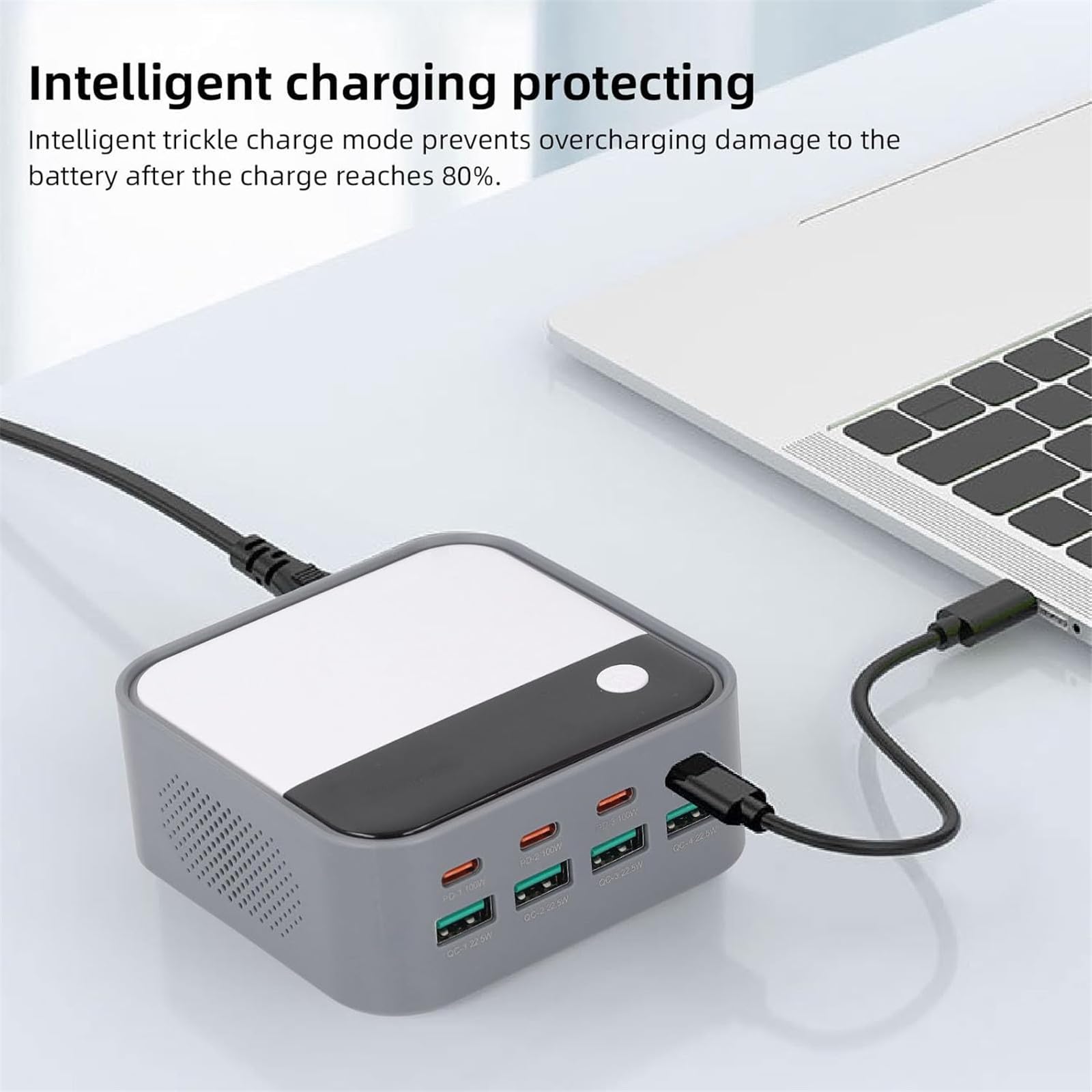 Caricatore da tavolo USB C da 120 W con ricarica rapida PD 100 W, display digitale e luce ambientale RGB per telefoni e laptop