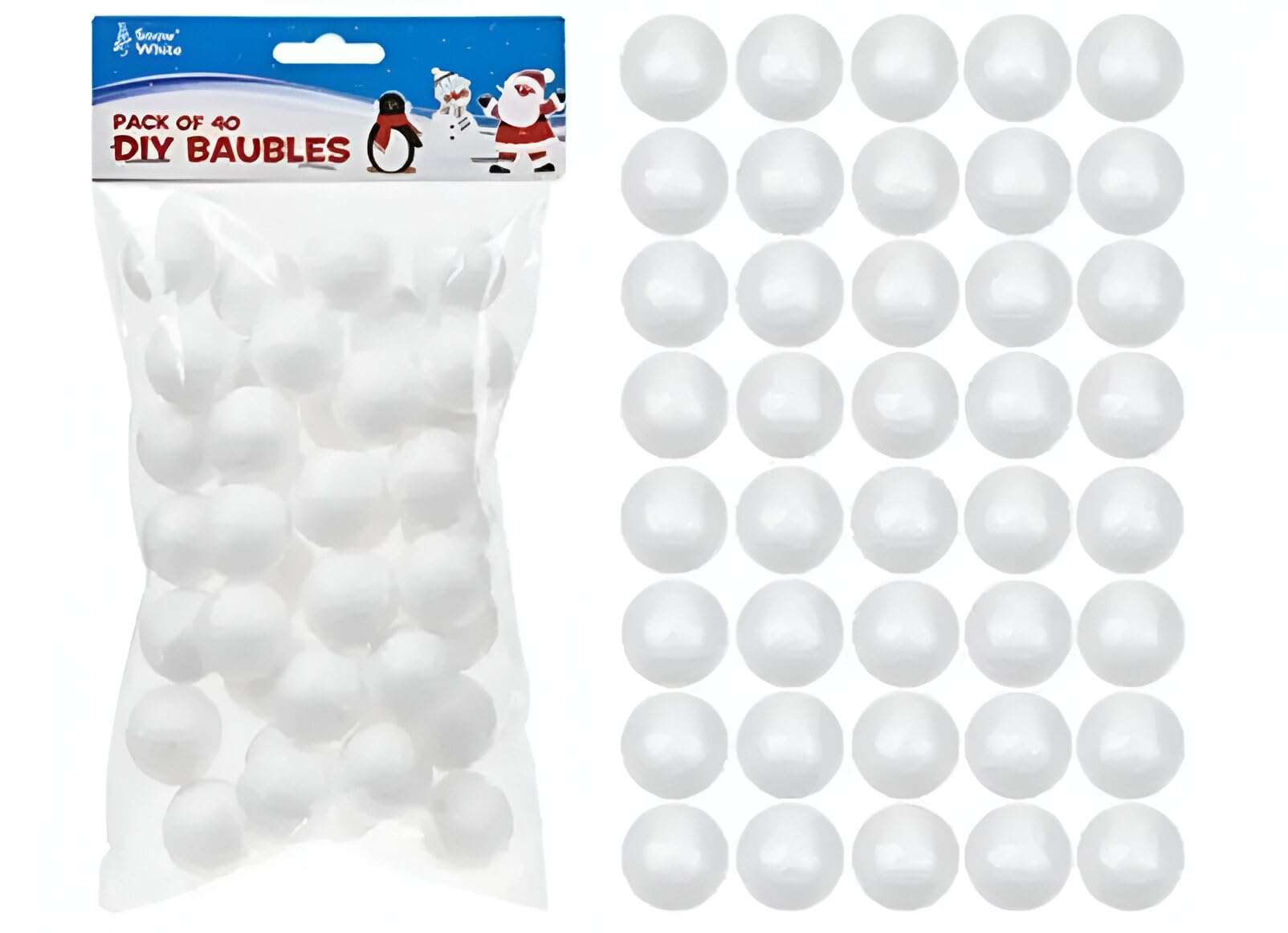 Quickdraw White Christmas Baubles Decorations Polyfoam Polystyrene Diy Snow Balls 2.6Cm - Pack Of 40