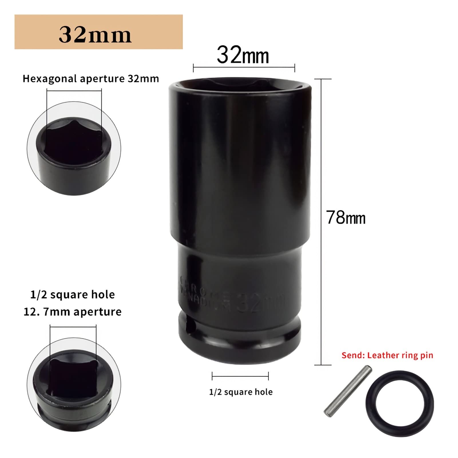 Jeu de douilles à choc profondes 3 pièces avec entraînement métrique 1/2", adaptateur de clé solide et robuste pour outils manuels et outils de réparation (couleur : 78 x 11 mm) (78 x 13 mm)