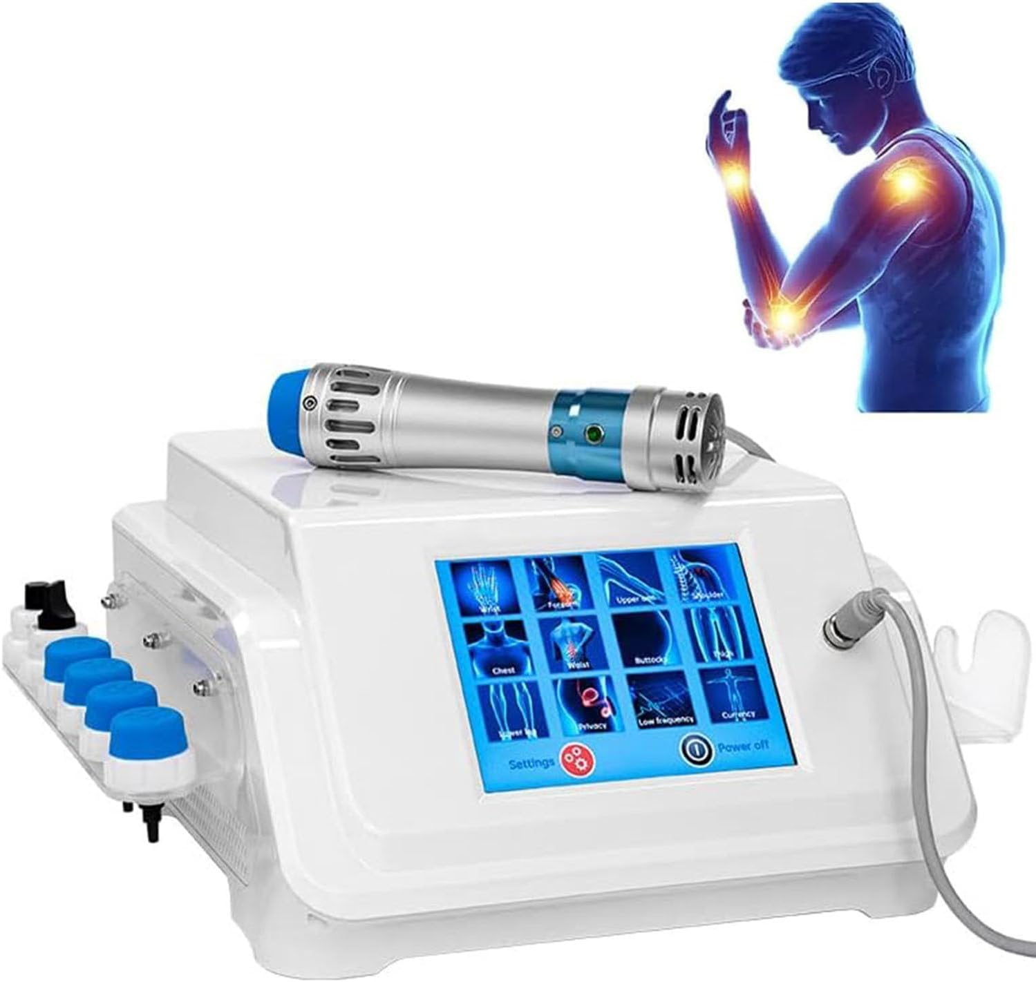 Focused Shockwave Therapy 200W, Shockwave Therapy Machine Effective Electromagnetic Shock Waves Body Massager Muscle Pain Relief ED Treatment 46x44x31cm
