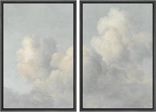 MUDECOR Juego de impresión enmarcada para pared, elegante paisaje de nubes, ilustraciones vintage de cielo suave, moderno, minimalista, chic para
