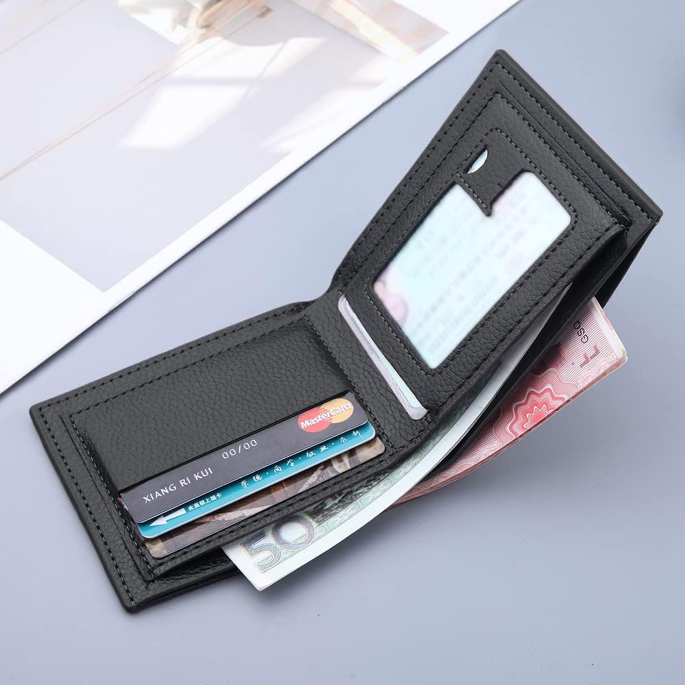 Slim Wallet for Men with Coin Purse, Minimalist Wallet with Zipper, Bifold Mens Wallets with Credit Card Holder, PU Leather Men's Wallet with Money Clip, Carteras Para Hombres (BLACK)