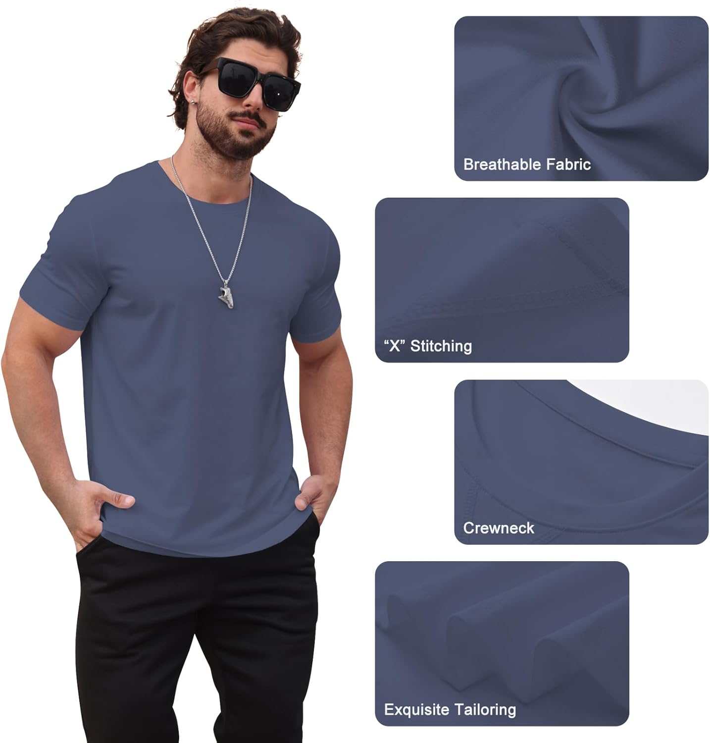 Mens T Shirts Casual Hipster Hip Hop Longline Crewneck Tee Shirts - Image 4