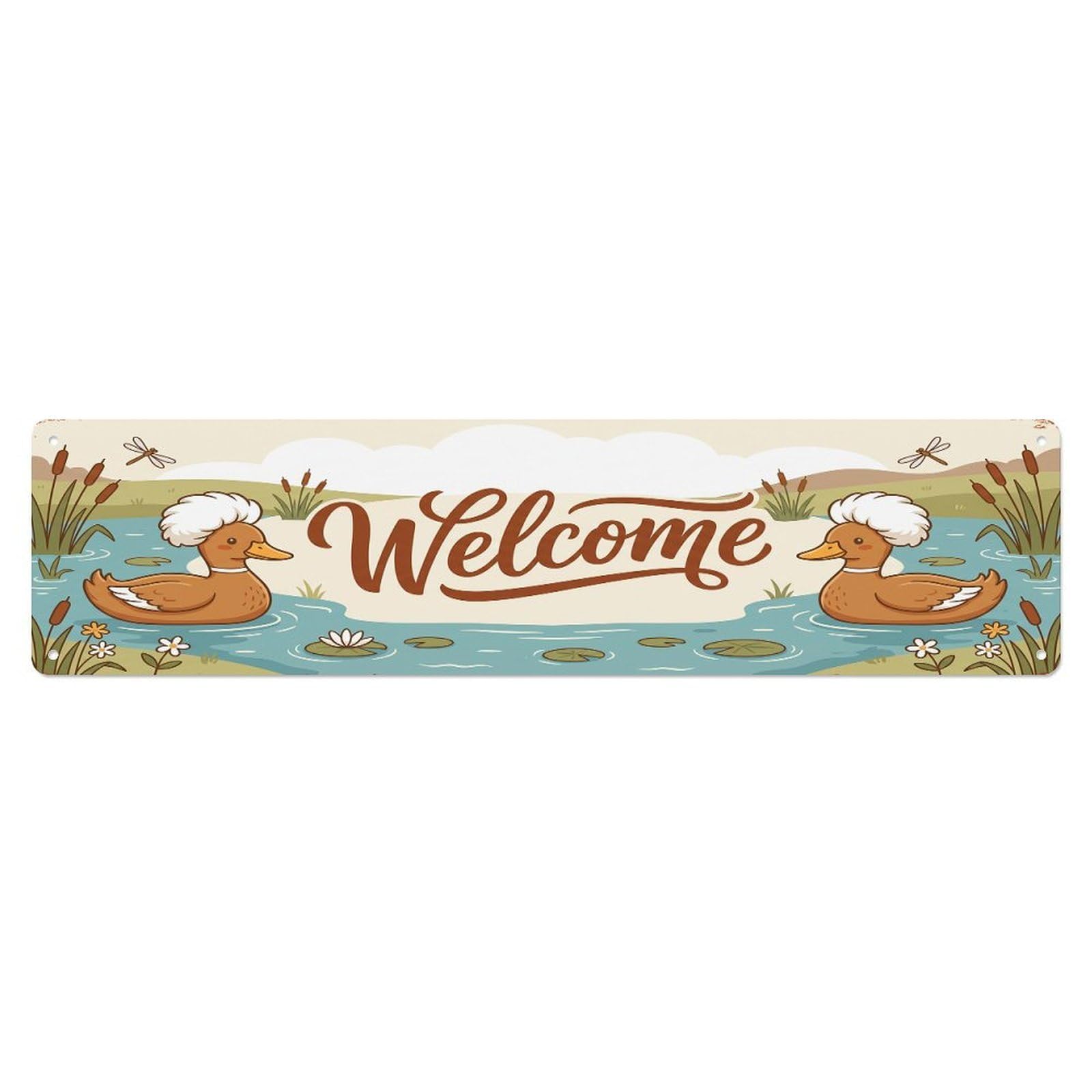 Cxhjca 4X16inch(10X40cm) Vintage Welcome Crested Duck Metal Tin Sign
