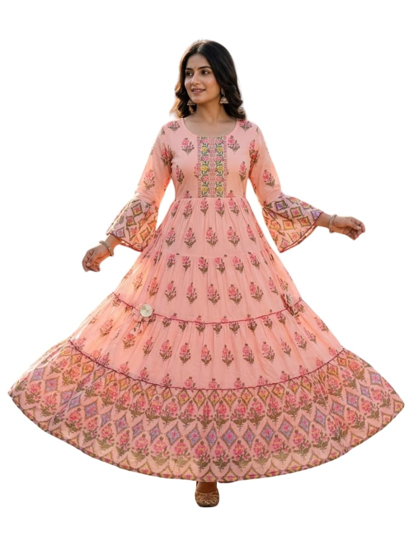 SR Fashion Galaxyy Cotton Gown, Floral Print, Anarkali Style, Bell Sleeves-image-5
