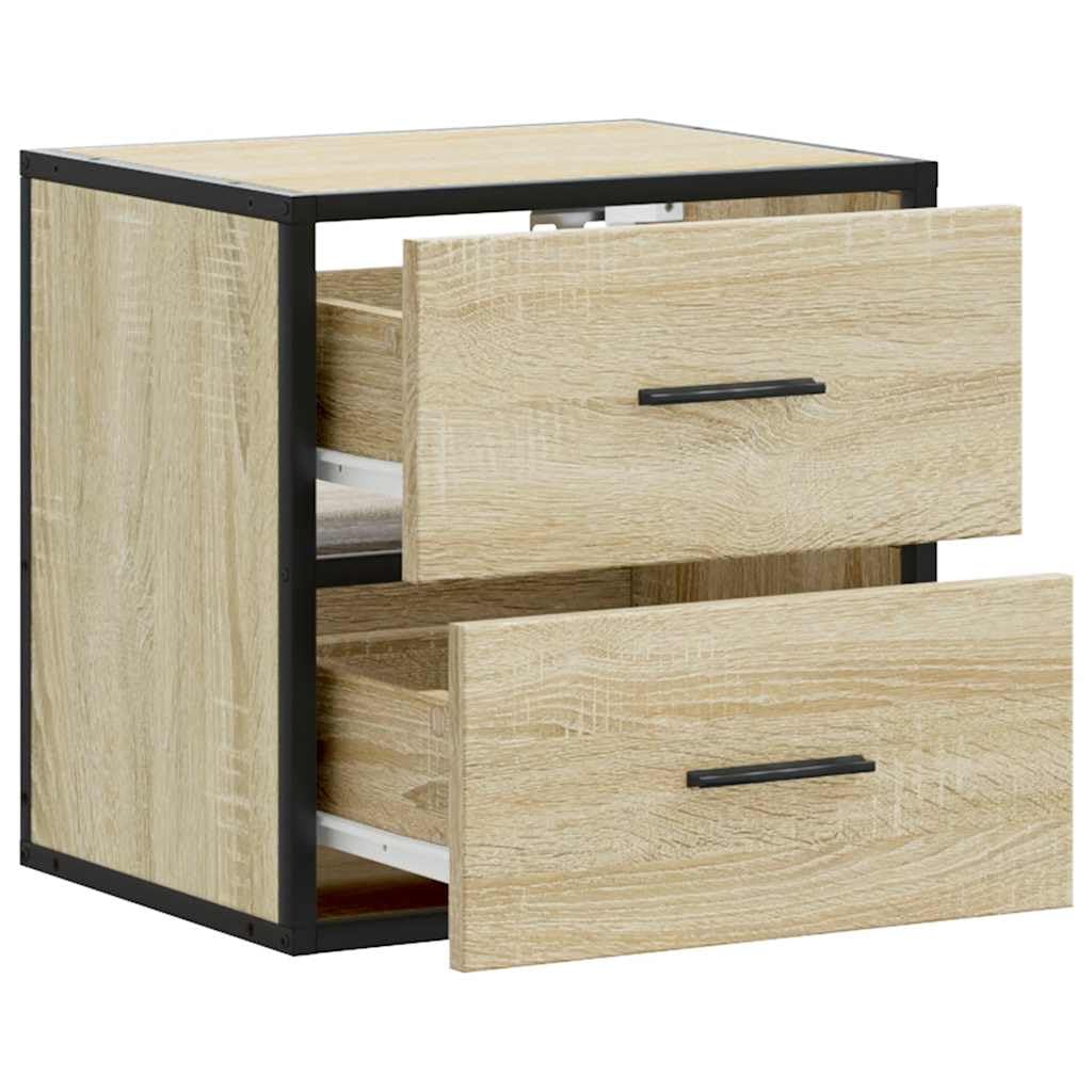 Wandmontierter Nachttisch aus Holzwerkstoff mit Metallgestell, Stauraum für Bücher und Accessoires, platzsparend für Schlafzimmer und Wohnraum