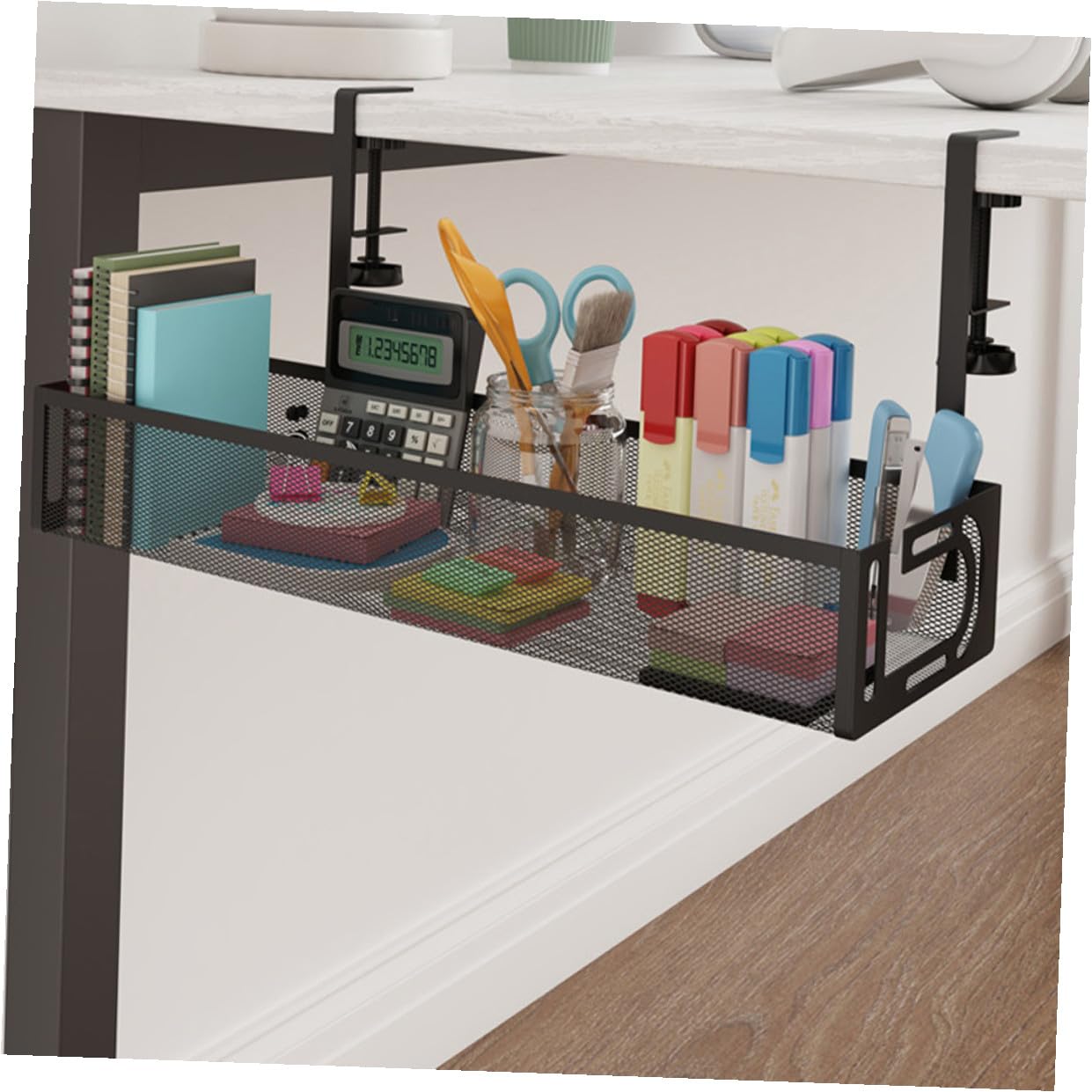 Organizador de Cables bajo Escritorio Metálico Negro Bandeja para Gestión y Almacenamiento de Cables Cesta para Ocultar Regletas y Enchufes Tamaño Grande 40X13X7 CM Adecuado