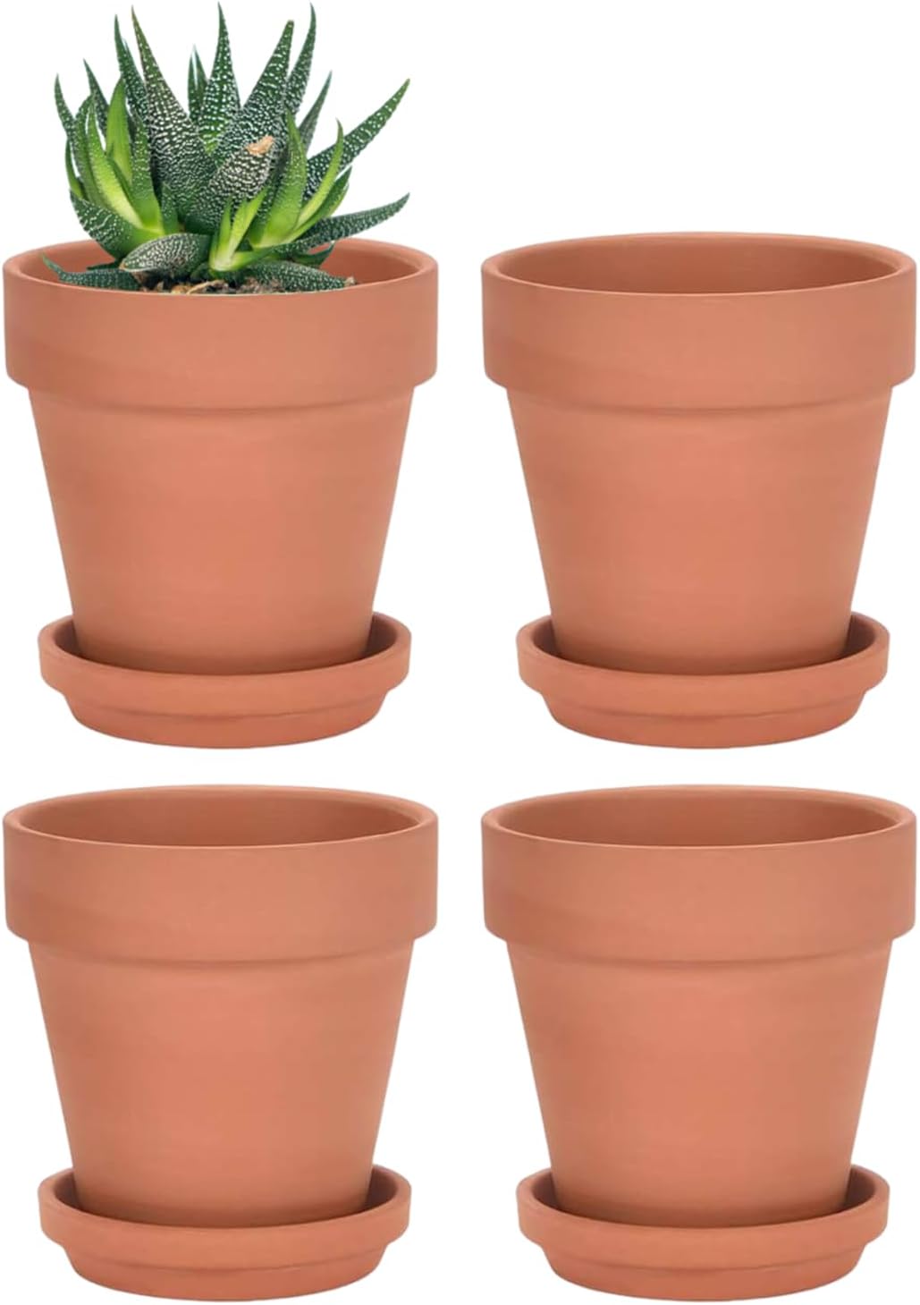 Woiida 6 Inch Terracotta Pots with Saucer Set of 4 Clay