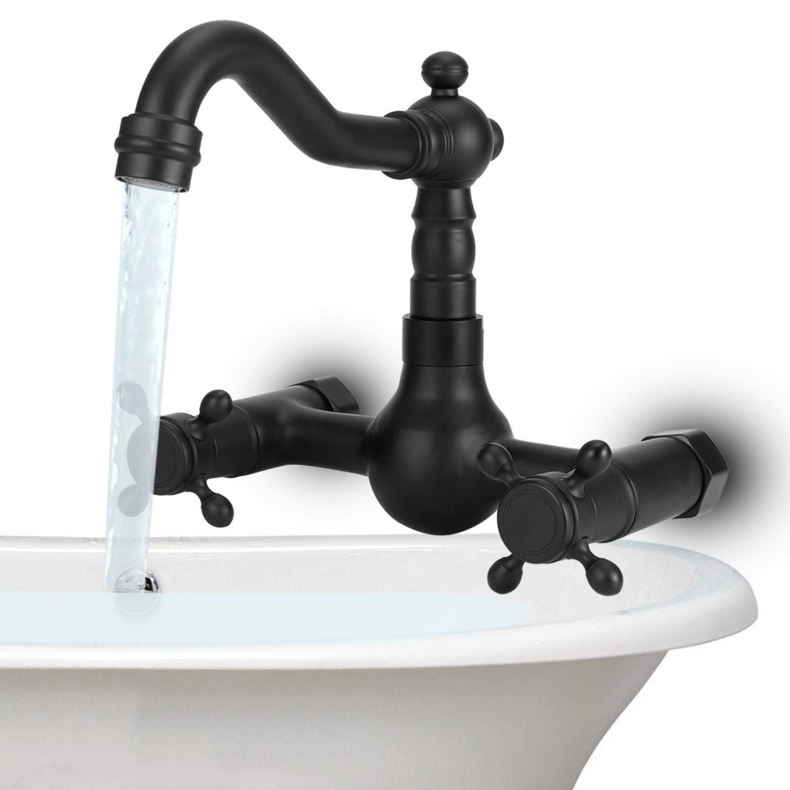 Rubinetto a Parete Rubinetto da Cucina In Rame Rubinetto per Vasca Rubinetto a Doppia Maniglia Miscelatore per Acqua Calda e Fredda Rubinetto Girevole a 360° per Cucina Bagno(2)