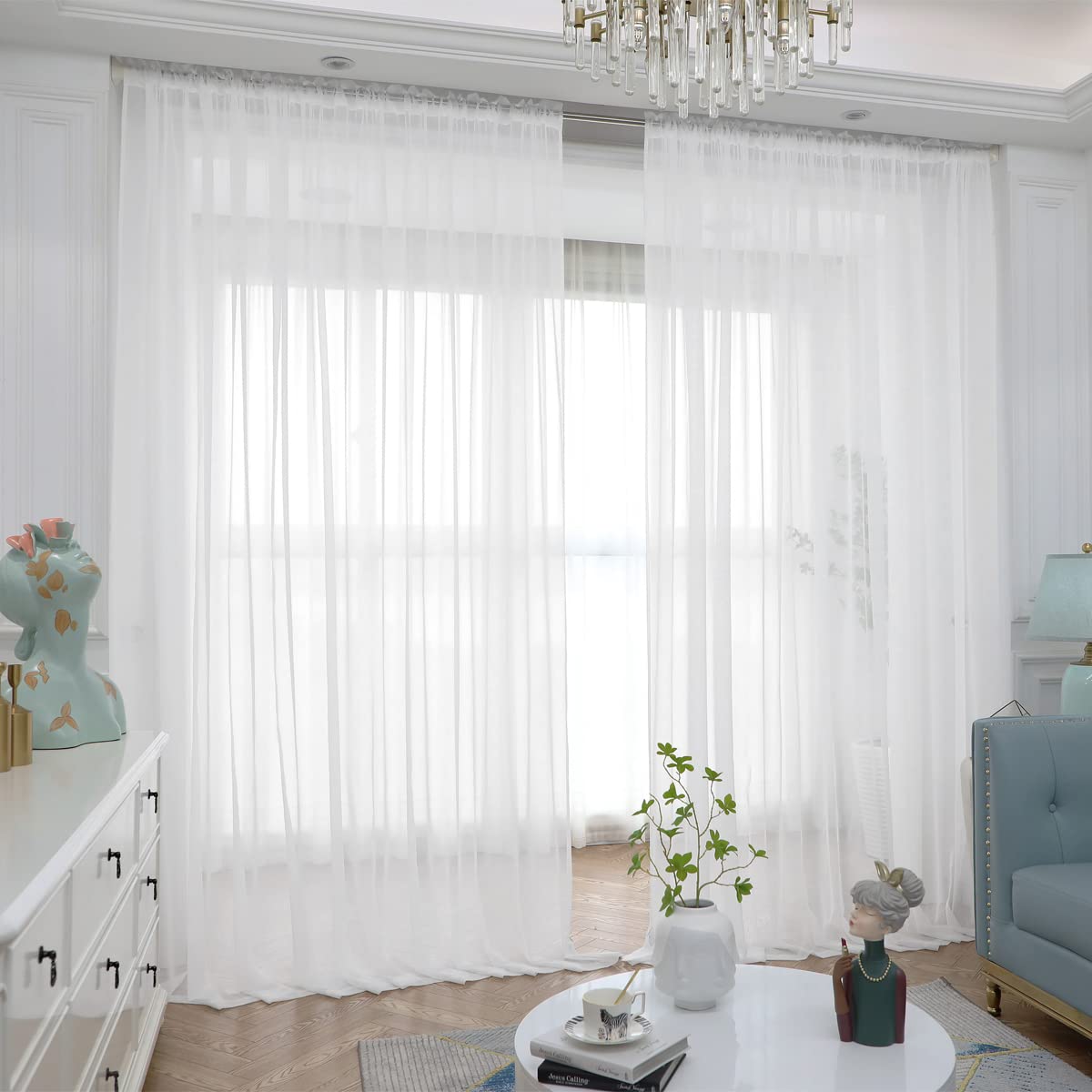 ABCHOME Sheer Curtains Inches Long Window Sheer Curtain 2 Panels Sheer Curtains Size 63 72 95 108 145 Long Inch Bedroom Children Living Room Yard (Ivory, 52 W x 90 L | 2 Pcs)