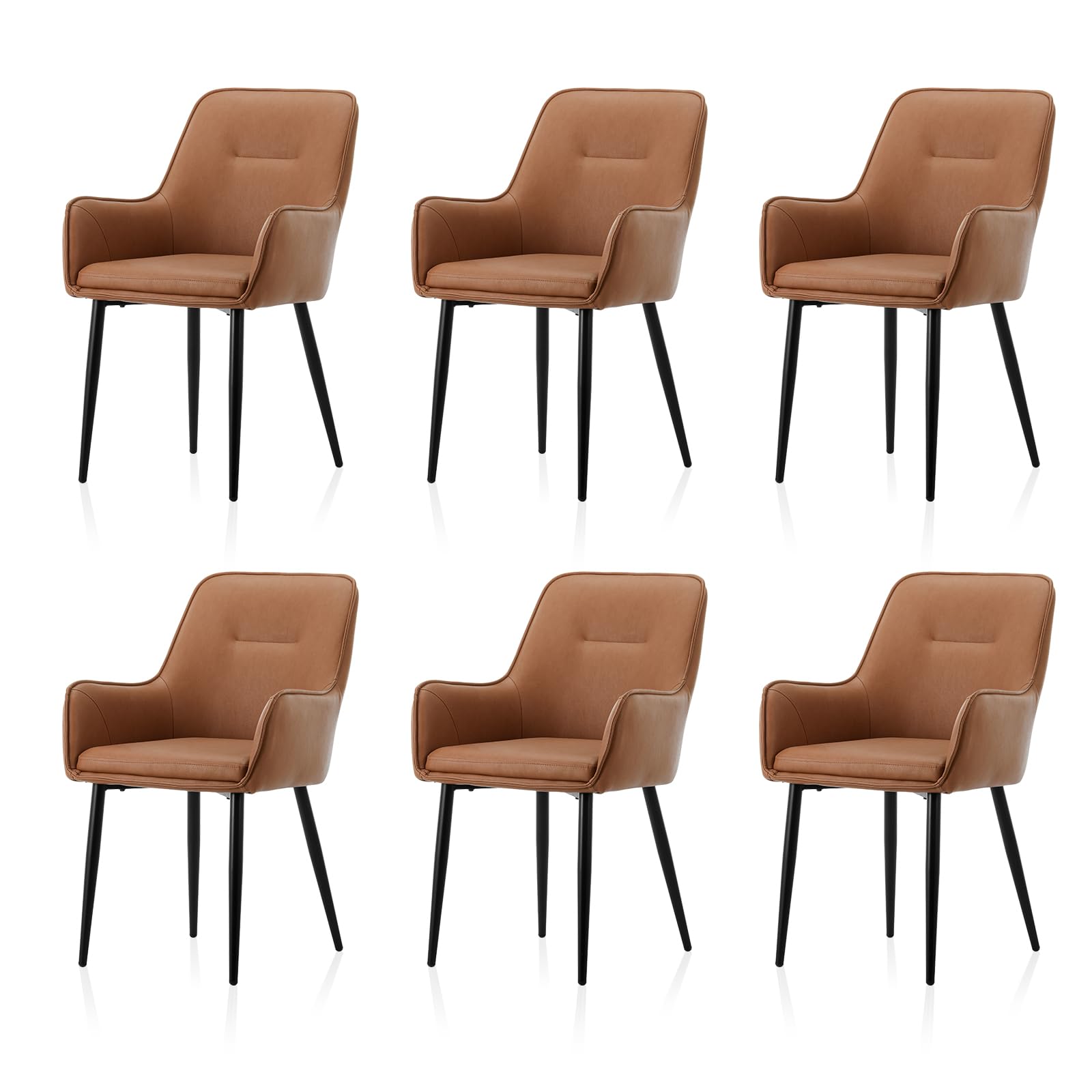 TUKAILAI Esszimmerstühle 6er Set, Küchenstühle mit Armlehne, Polsterstuhl mit Rückenlehne, Gepolsterter Sitz，Moderner Sessel für Estisch and Wohnzimmer, Braun