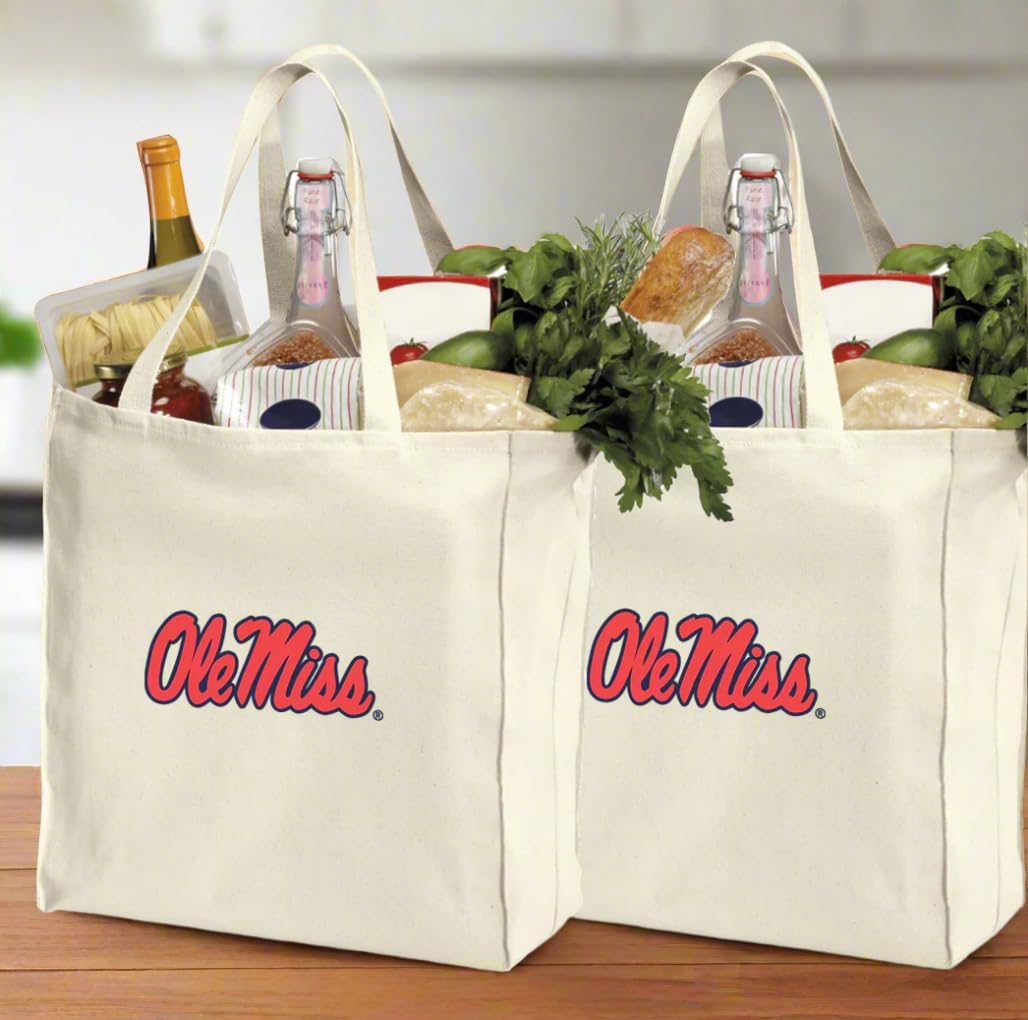Broad Bay Reusable Ole Miss Shopping Bags or University of Mississippi Grocery Bag 2Pc SET NATURAL COTTON