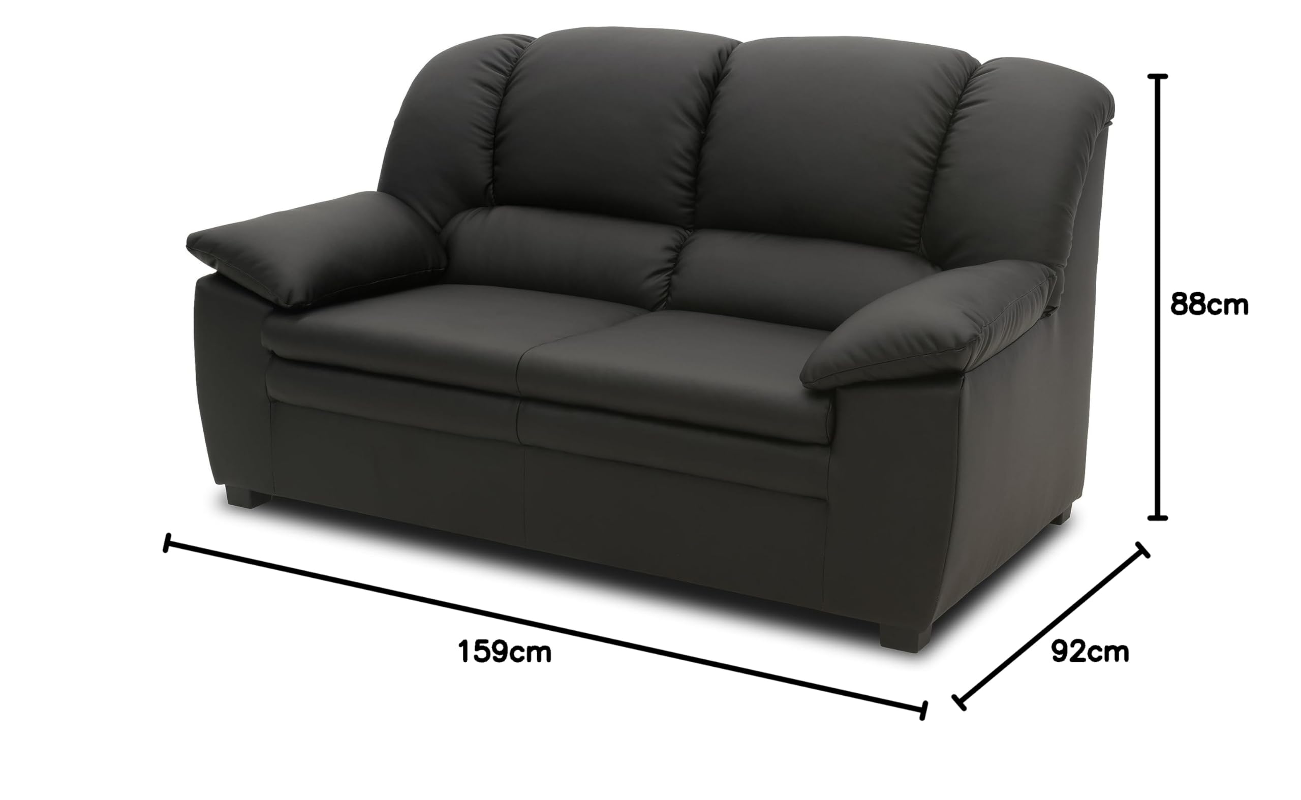 DOMO. collection Divano Ambato in pelle a 2 posti dal design classico, 2 divani in similpelle, 159 x 92 x 88 cm (larghezza x profondità x altezza), nero