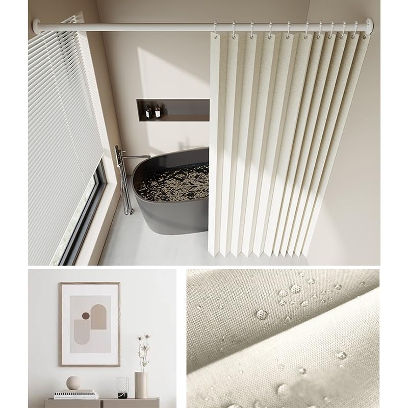 Accordéon Rideau de douche magnétique pliable en tissu imperméable avec tringle rétractable - Cloison de salle de bain pour maison, hôtel, magasin de vêtements (beige, 1,3 x 2 m)