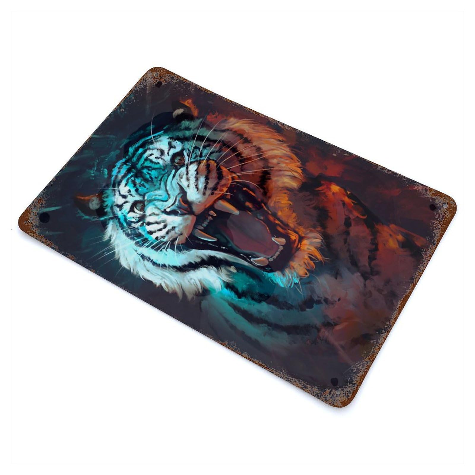 Roaring Tiger Weathered Tin Sign 11.8"x7.9", Novelty Wall Decor for Garage, Pub Or Kitchen