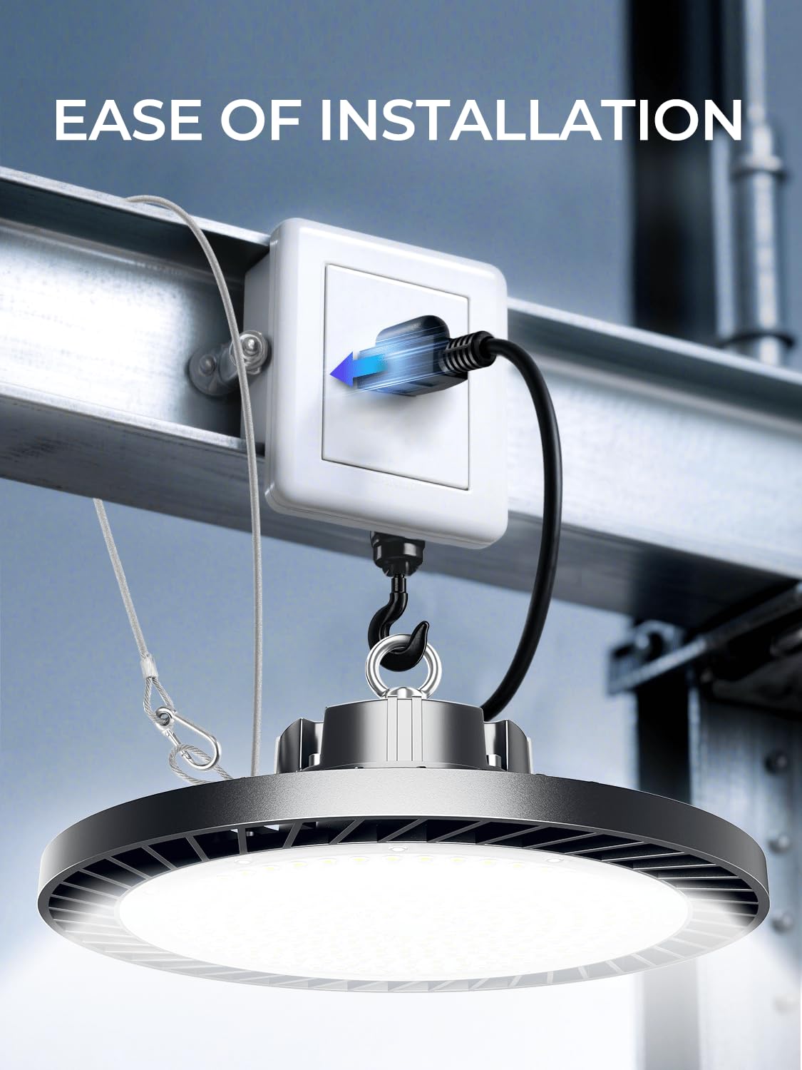 300W UFO Led High Bay Light 5000K 45000LM High Bay Led Shop Lights with 5ft Cable Hanging Hook — view 4