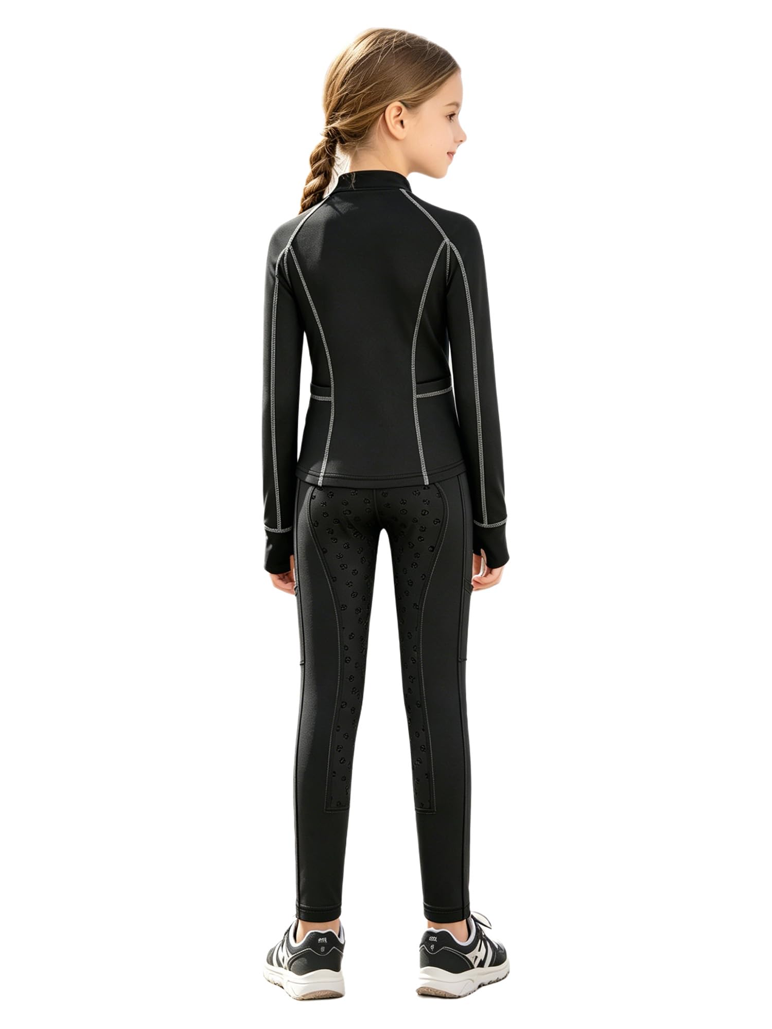 iiniim Completo Sportivo Bambina Completo Palestra Bambina Anni Leggings L'Equitazione Abbigliamento Equitazione Bambine Fitness Nero 7-8 anni
