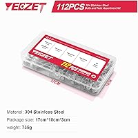 Vista 2 de YEEZET 112 piezas M6 pernos y tuercas de acero inoxidable 304 con cabeza hexagonal y brida de 10 mm, 20 mm, 30 mm, 40 mm, 50 mm
