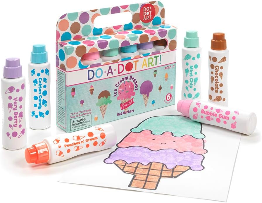 Ice Cream Scented Washable Dot Markers for Kids and Toddlers Set of 6 Pack by Do A Dot Art, The Original Dot Marker, Made in the USA | Set for Kids & Toddlers, The Original Dot Marker, Made in the USA