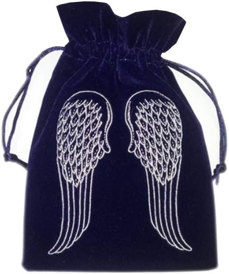 Luxueux sac pour cartes de Tarot/Oracle en velours marine avec cordon et des ailes d'ange brodées.