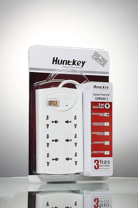 HuntKey Copper Electric 6 Socket Circuit Board with Upgraded Version of Overload Protection, Quick Charge, Smart IC Technology & 3 Year Warranty(White)