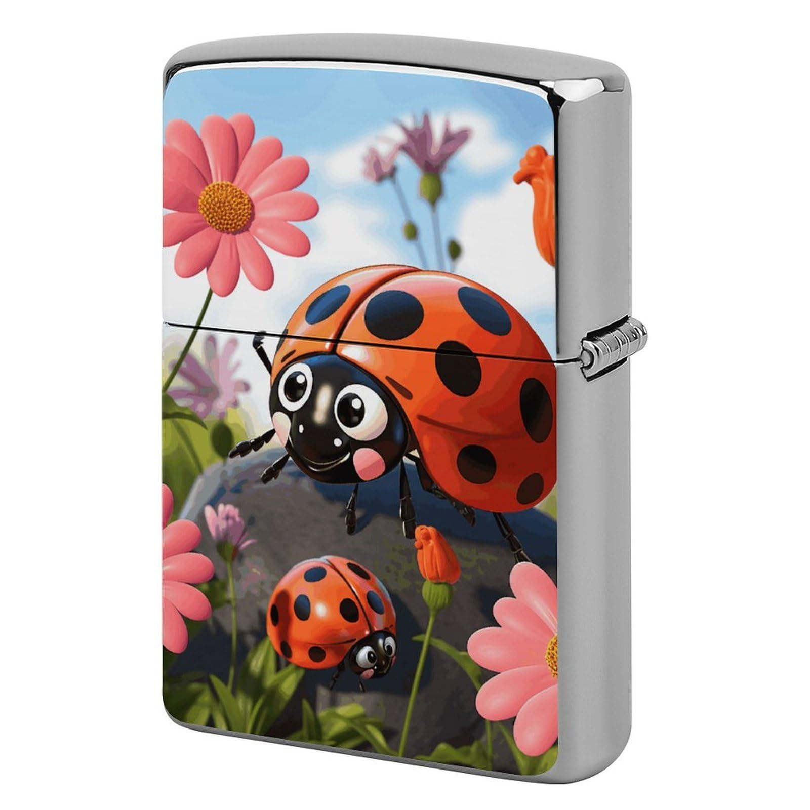 Cartoon Ladybug Flower Lighter Cover for Men, Personalized Lighter Case for Birthday Gift, Flip-Top Lighters Protective Cover, Portable Lighters Shell for Outdoor, Travel