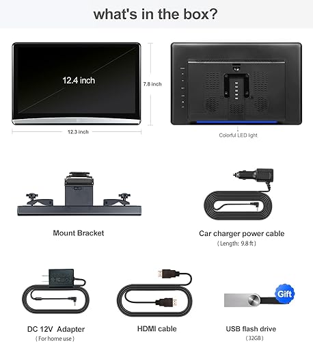 Miniatura 12 de 12.4" Android 4K Car TV Monitor Tablet para asiento trasero, soporte de teléfono de conexión inalámbrica Mirror Link Monitores de pantalla táctil