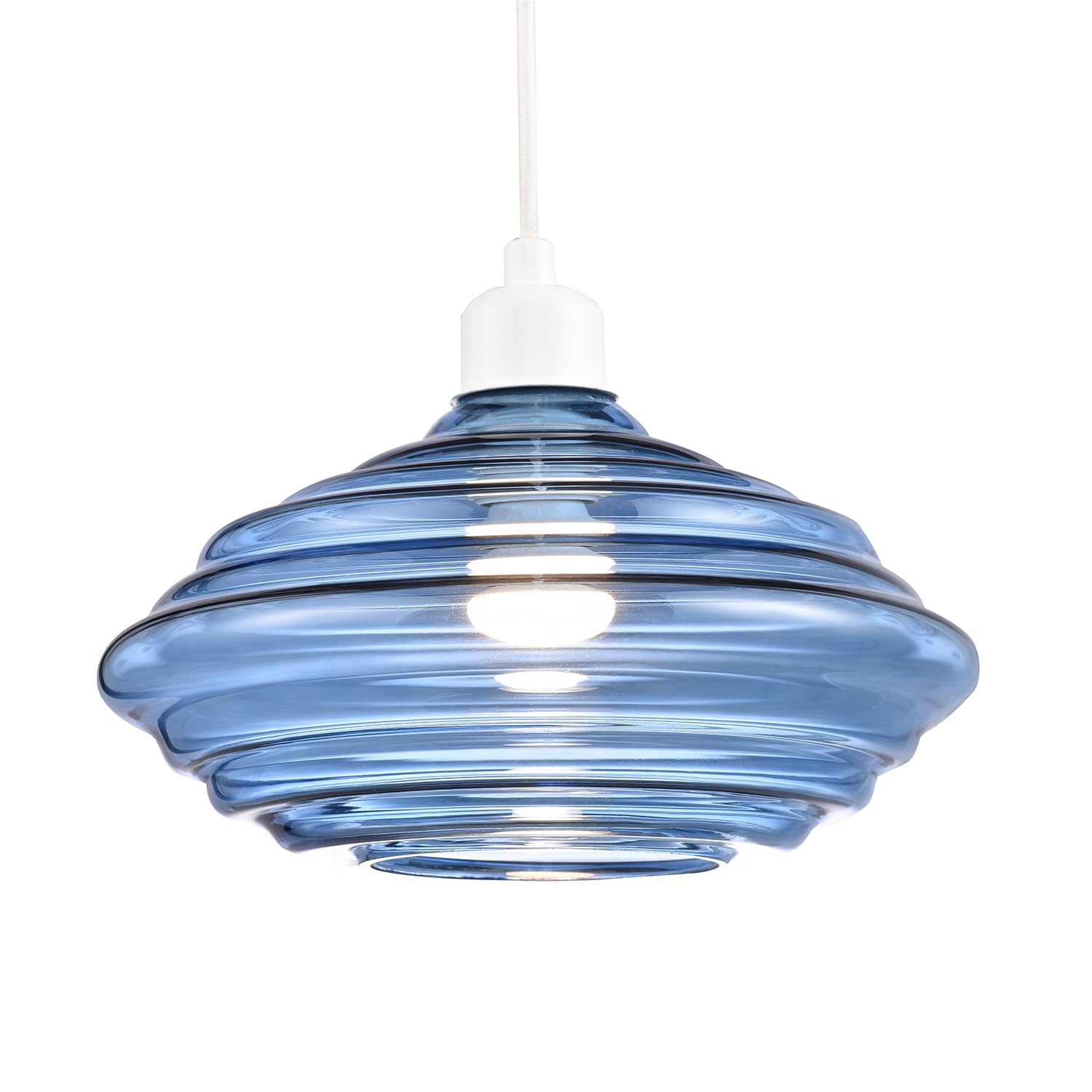 Rackhams Light/Blue Modern Ribbed Honeycomb Glass Pendant Shade In Midnight 26Cm Diameter