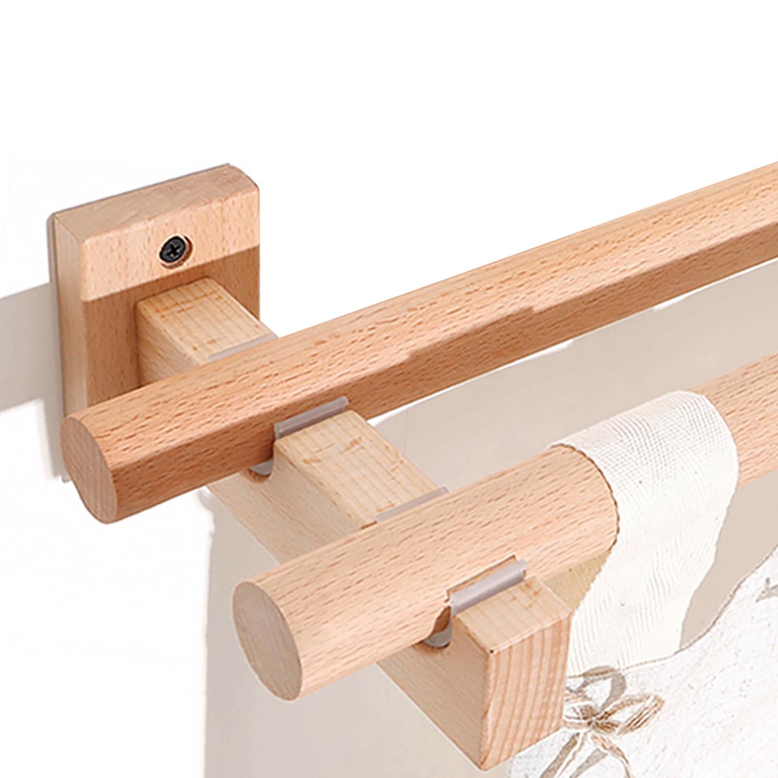 GLDYTVF Roman Double Curtain Rod Bracket with Hooks & Rings 1.6m/5.25ft Industrial Outdoor Curtain Rod for Easy InstallationWood Log Design
