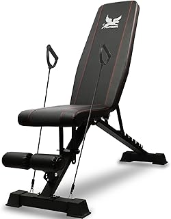 Weight Bench Adjustable Strength Training Workout Benches Foldable Work Out Incline Bench Set for Home Gym Weight Lifting Dumbbell Exercise Full Body Workout with Resistance Rope