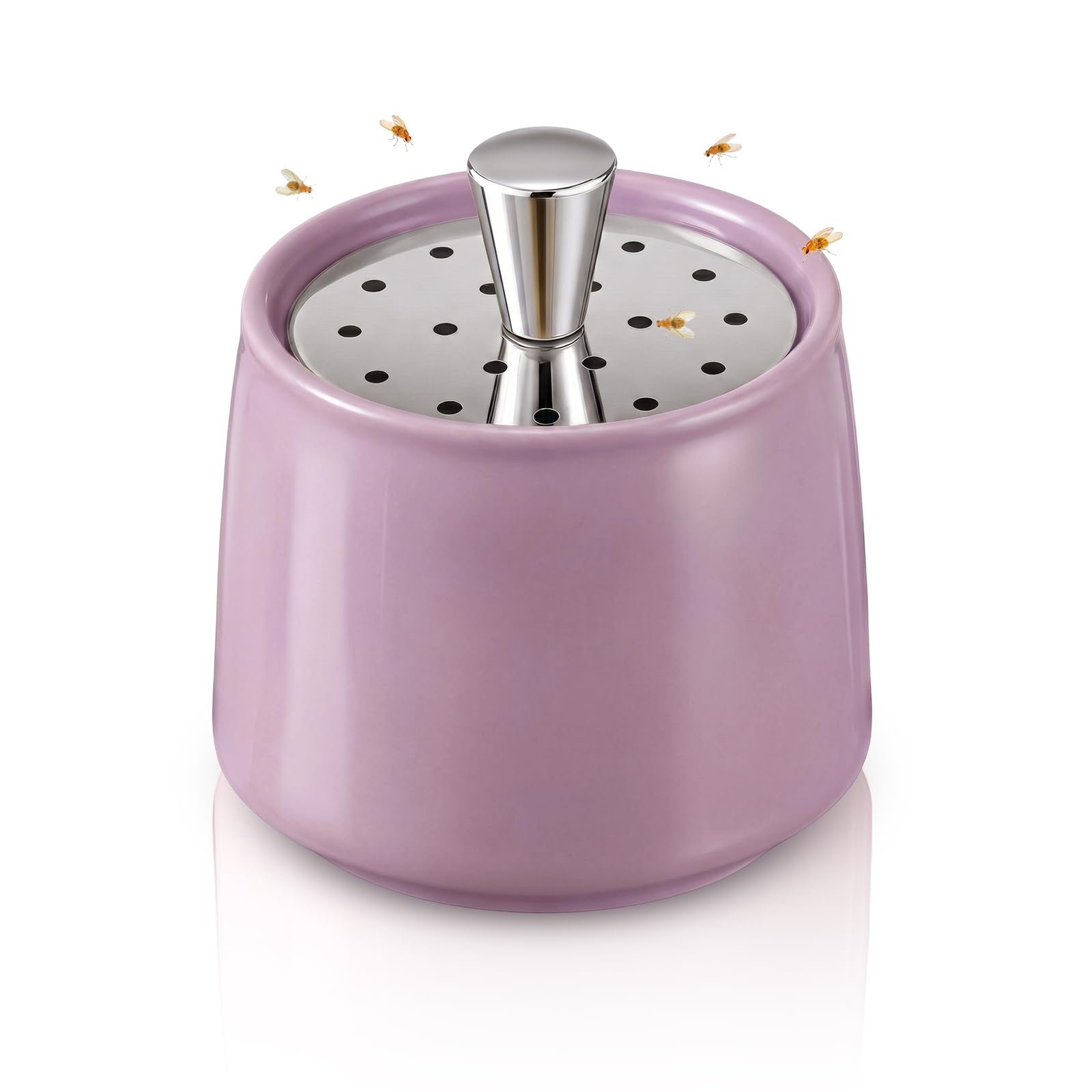 Mysora Ceramic Fruit Fly Trap for Indoors, Reusable Kitchen Fly Catcher with Stainless Steel Vent Lid, Uses Safe & Natural Vinegar Bait Trap, Dishwasher Safe, Easy to Use(Purple,1 Pack)