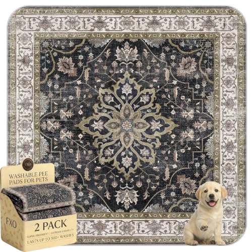 Image of Washable Pee Pads for Dogs,Great Urine Absorbent Reusable Puppy Training Pads,Waterproof,Leak-Proof & Non-Slip Potty Pads for Whelping,Crate,Playpen,Bed.(Black Floral,48 inchx48 inch)