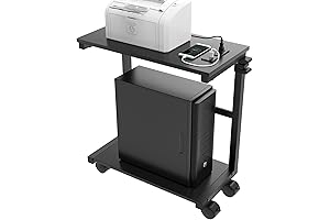 2 Tier Computer Tower Stand with Socket and USB Charging Port, Under Desk CPU Stand