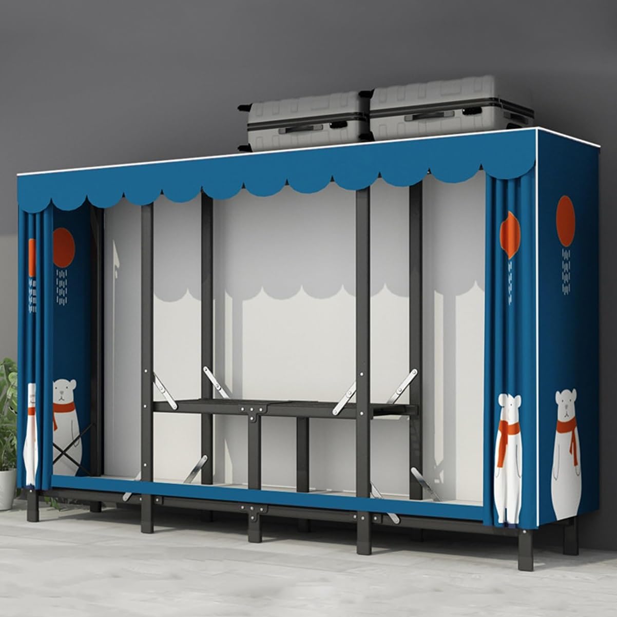 Armoire portative avec tringles penderie pliable et étagères vêtement chambre