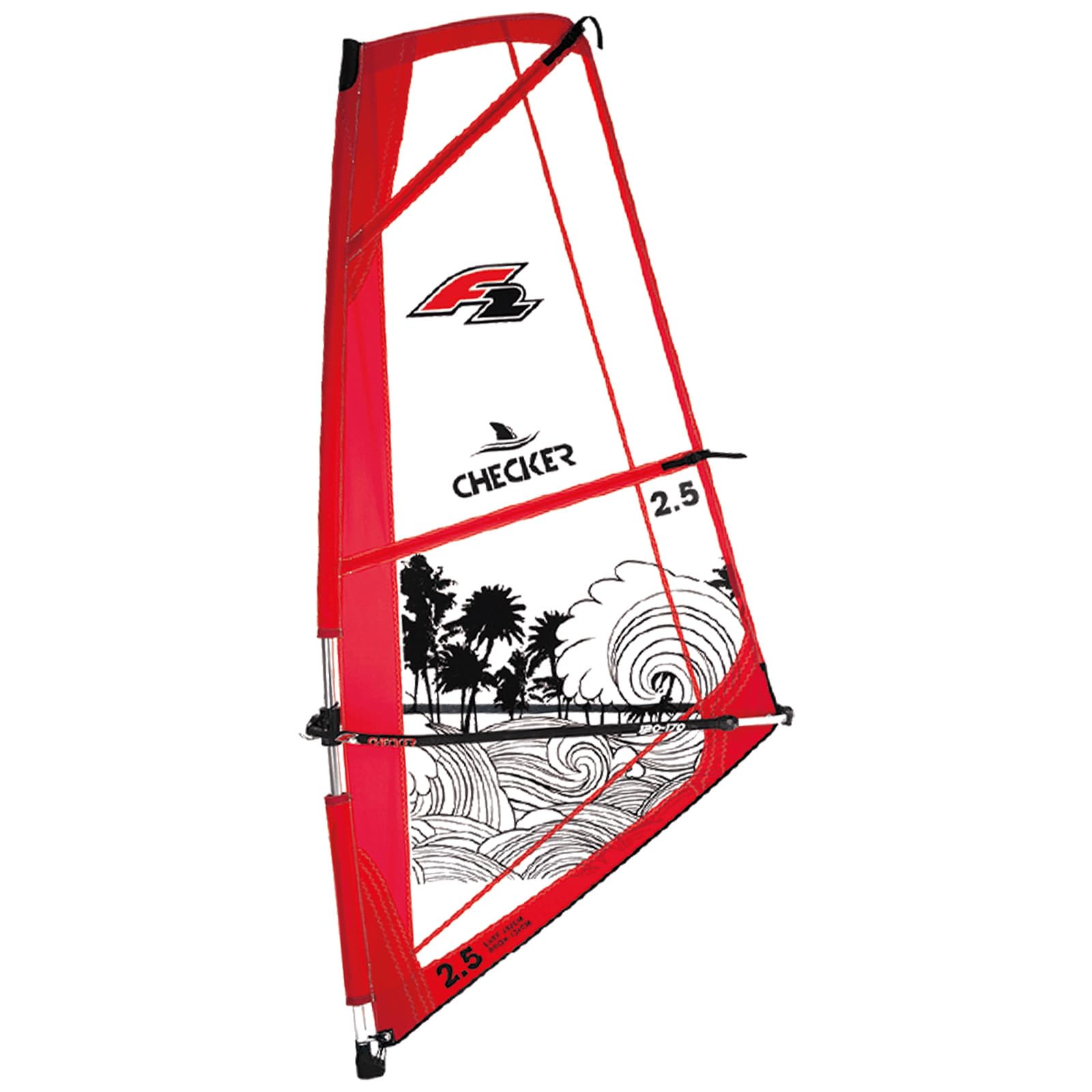 F2 Windsurf Segel Checker Kid Komplett Rigg 1,5-5,5qm Größe wählbar Rot