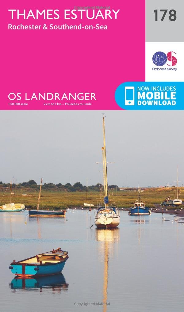 Ordnance Survey Landranger 178 Thames Estuary Map Pink