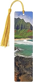 Kauai Hawaii Seashore Wood Bookmark for Men Women Reading Wooden Bookmarks Unique Handmade Book Marks with Tassel Pendant Craft Bookmark for Book Lovers Birthday Teachers Gift
