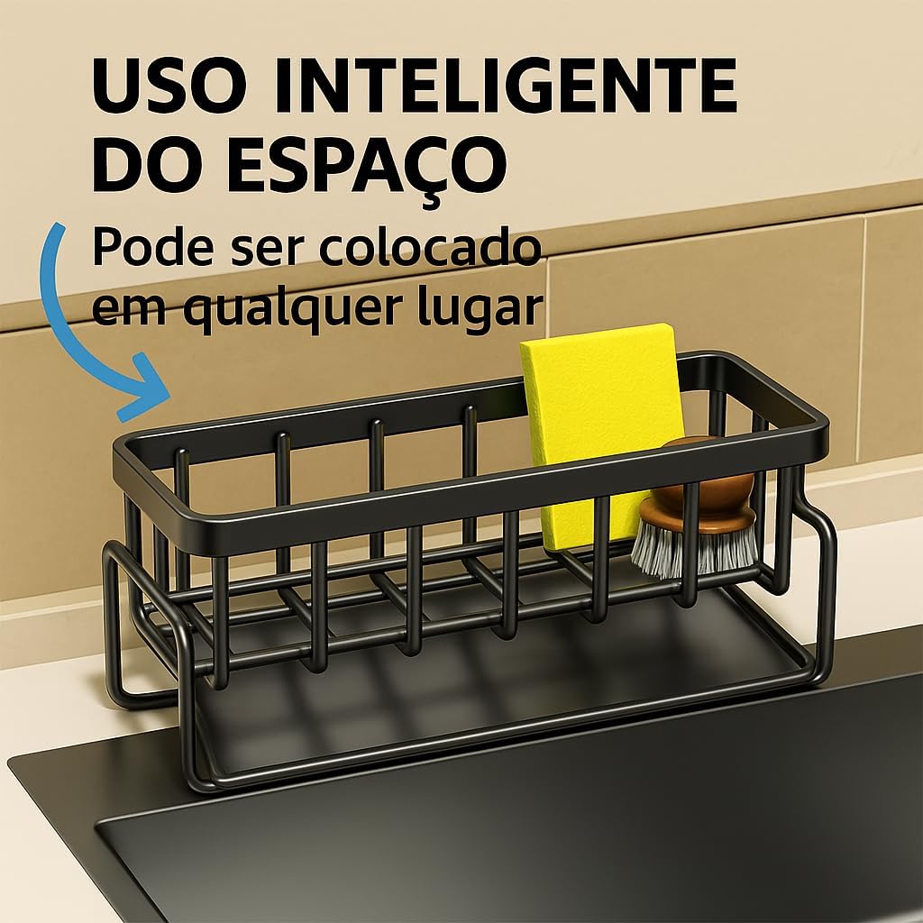 Suporte De Pia Multiuso Para Cozinha Suporte Compacto Porta Esponja Sabonete Detergente Em Metal Preto Com Bandeja De Drenagem Bandeja Inferior Coletora, organizador de Louça Suporte De Pia Multiuso Para Cozinha Suporte Compacto Porta Esponja Sabonete Detergente Em Metal Preto Com Bandeja De Drenagem Bandeja Inferior Coletora, organizador de Louça