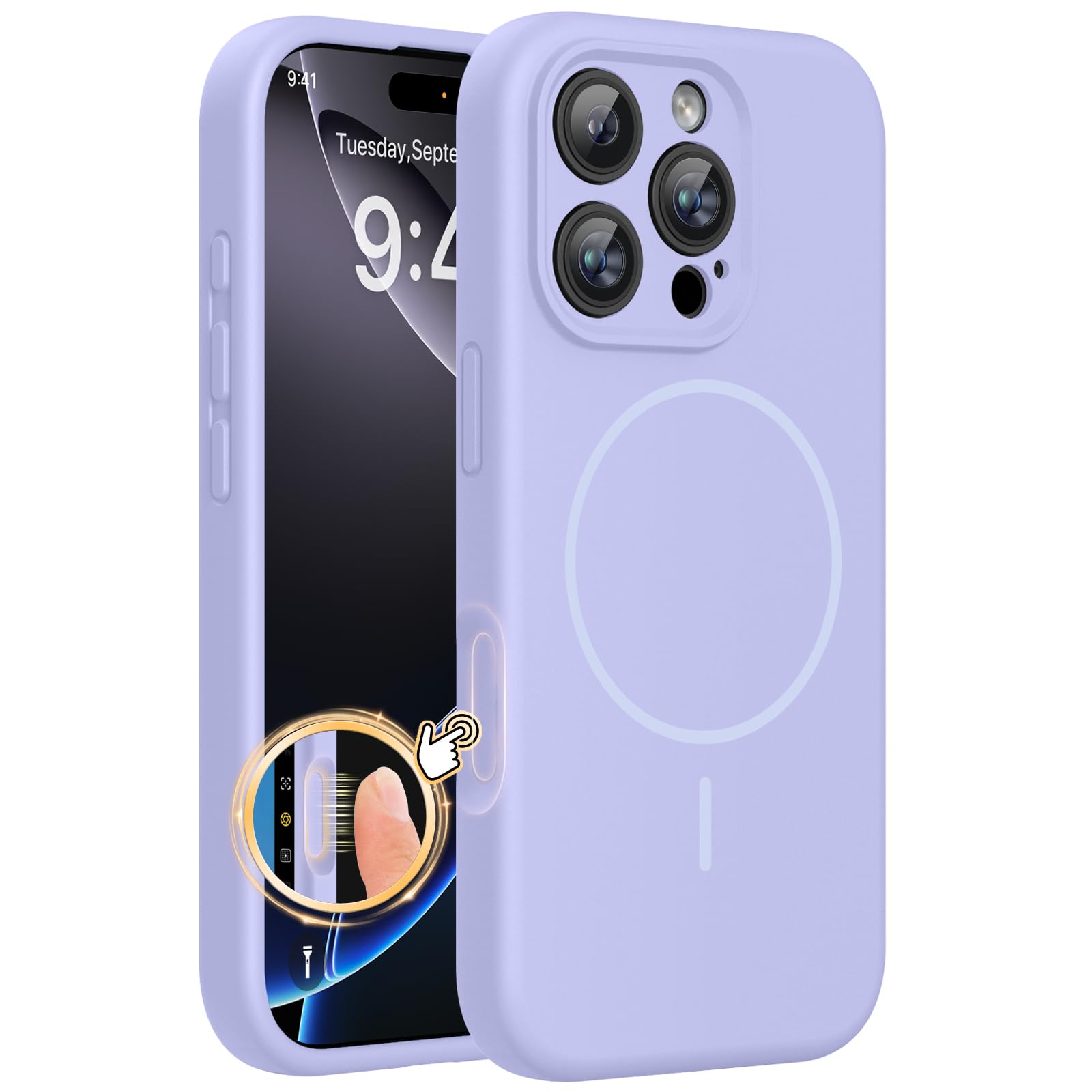 Miracase Magnetic for iPhone 16 Pro Case, Silicone, Light Purple